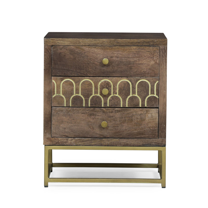 Élégante table de chevet en bois de manguier avec option de rangement moderne et détails en fer