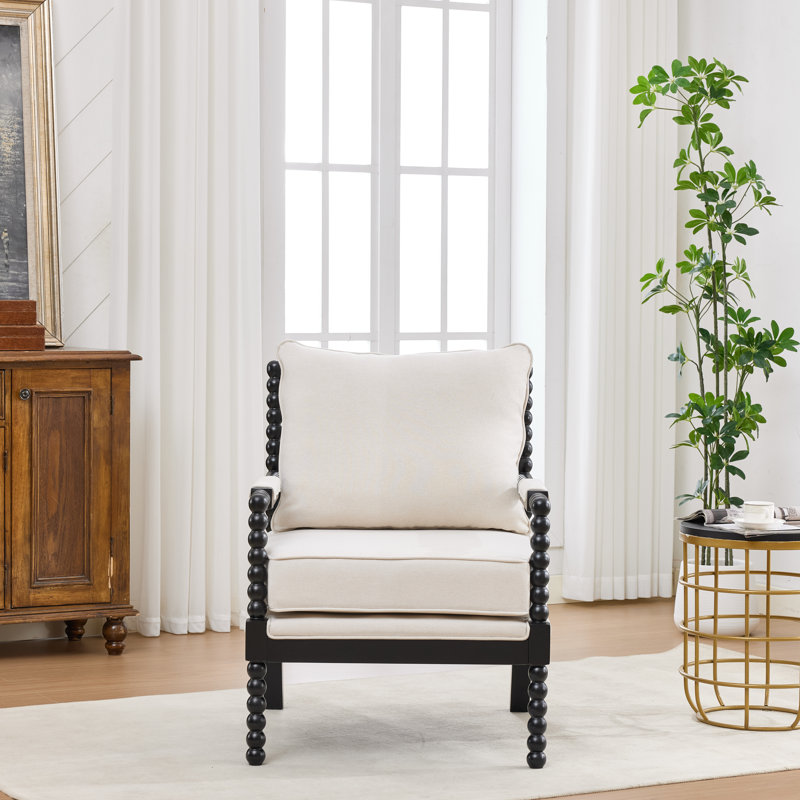 Chaise d'appoint avec cadre en bois tourné et solide, Beige