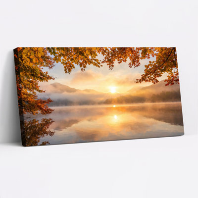 Autumn Sunset Lake Landscape Canvas Wrapped Wall Art Set Of 1