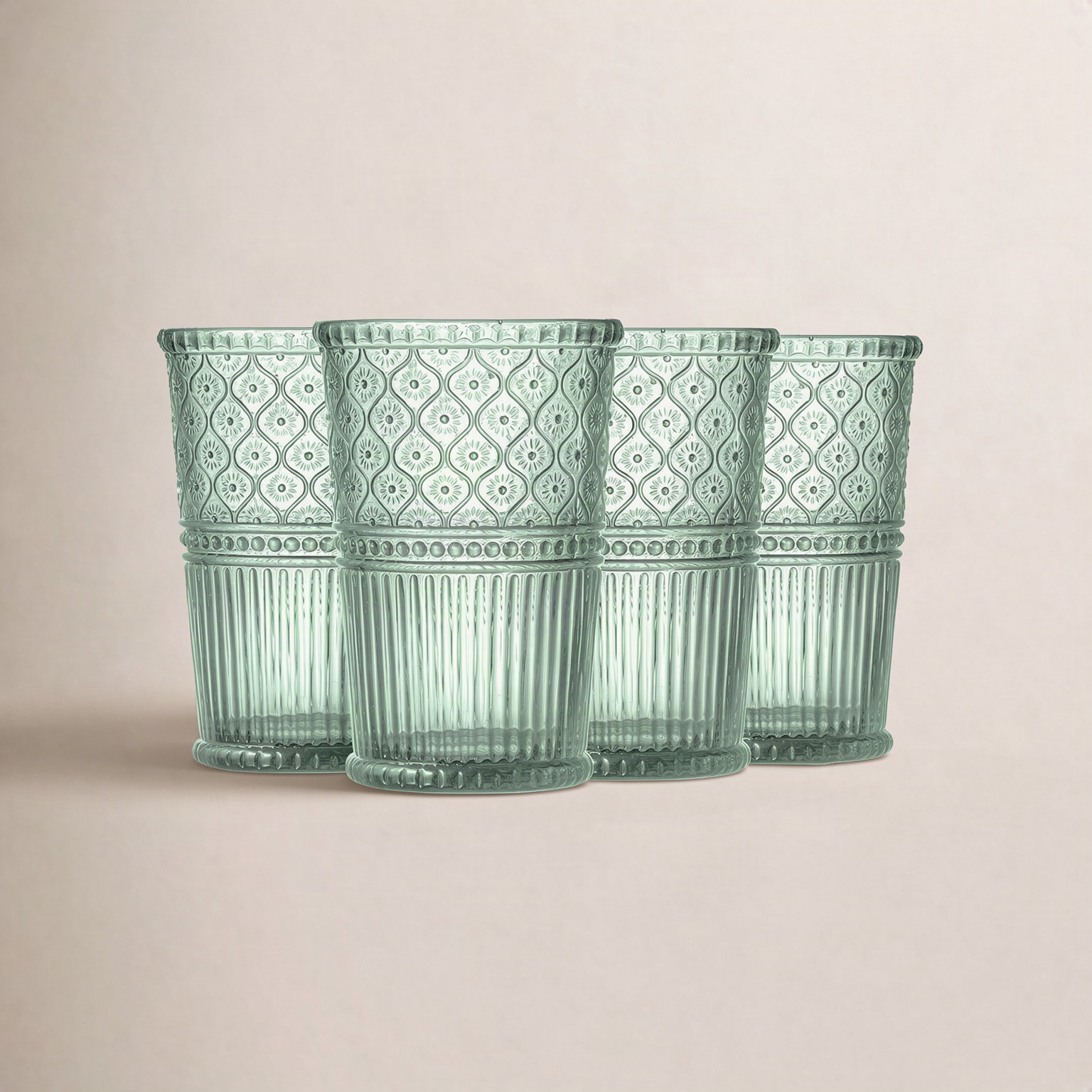 Claro Ribbed Crystal Drinking Glass, Green