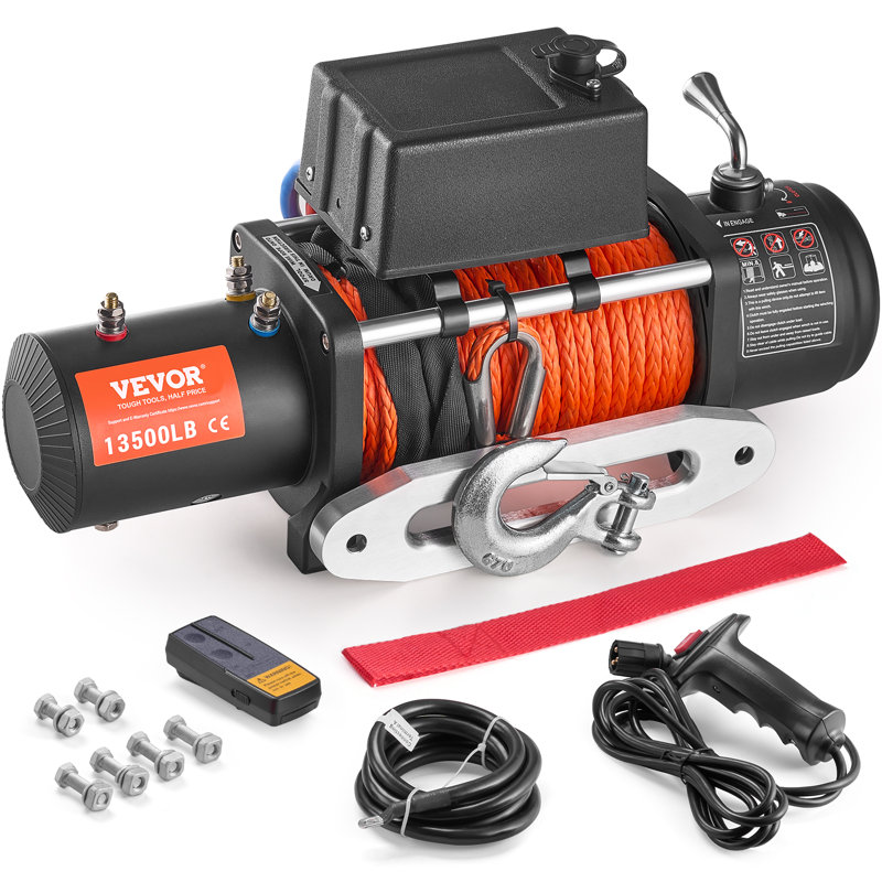 Electric Winch Truck 13,500 lb Synthetic Rope Waterproof Remote
