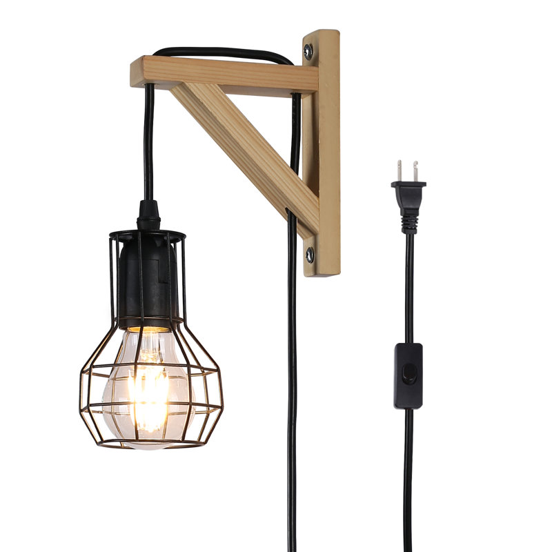 Kasimira Solid Wood Plug-in Armed Wall Sconce for Bedside Reading, Compact Small-Space Accent Wall Light with Adjustable Arm for Bedroom, Hallway, Entryway