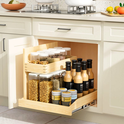Under Sink Organizers And Storage 22½" W X 21" D, 2 Tier Pull Out Cabinet Organizer With Soft Close, Adjustable Pull Out Cabinet Organizer With U Bracket For Bathroom Kitchen(Left)