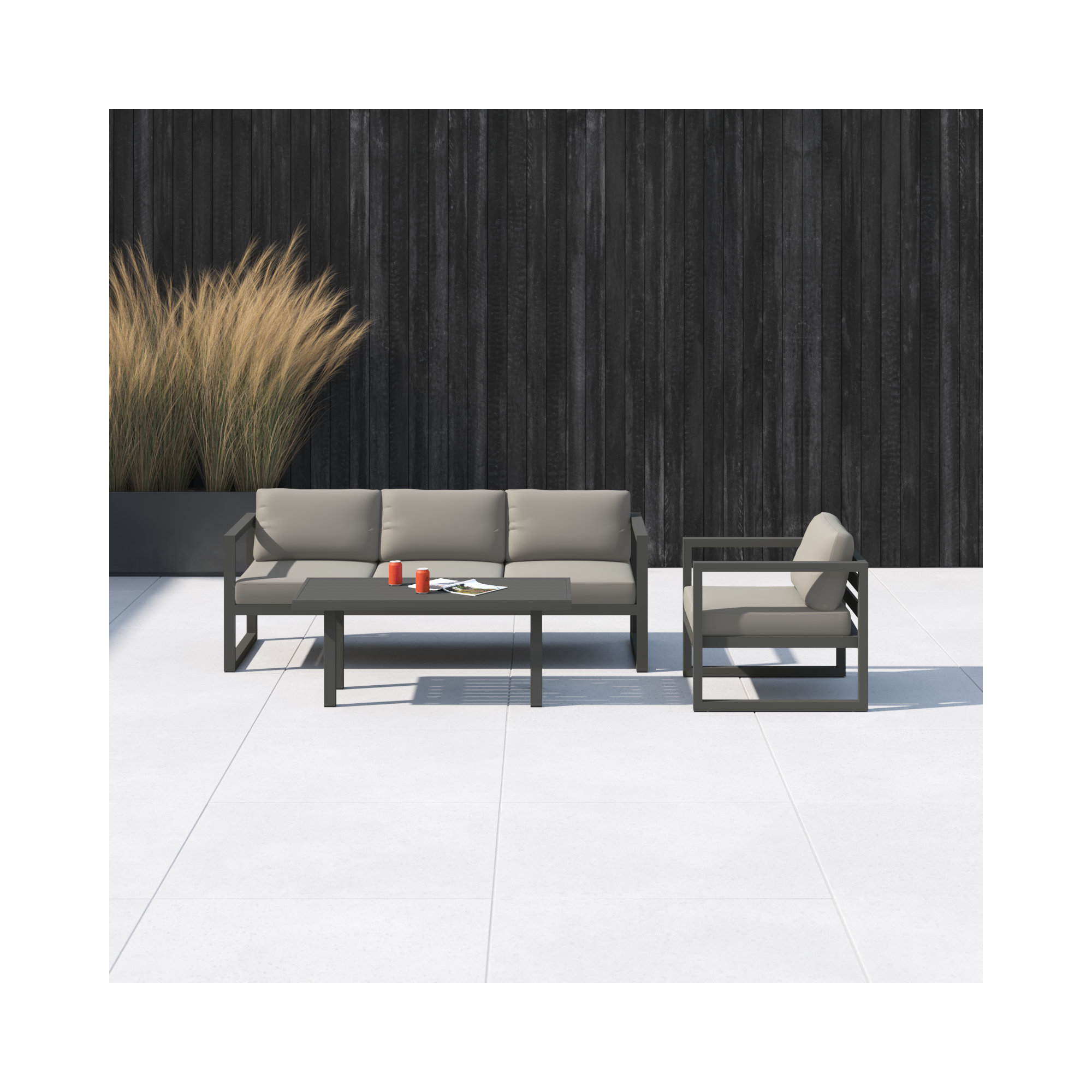 Smith 3 Piece Sofa Seating Group with Sunbrella® Cushions, Canvas Charcoal, Slate