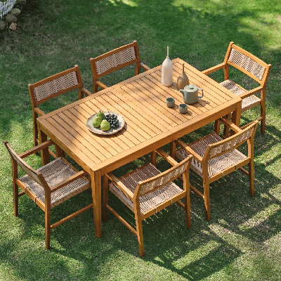 Table de salle à manger en bois massif NTC NOMA de 63 pouces, table rectangulaire pour 6 personnes à l'intérieur et à l'extérieur, table de patio résistante aux intempéries pour la cour, la terrasse et la salle à manger, assemblage facile, naturel