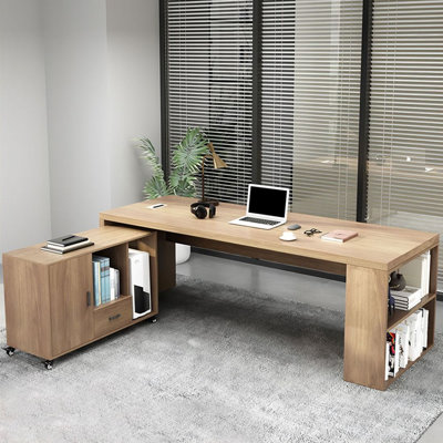 Burlywood L-Shaped Solid Wood Executive desk with drawers desk