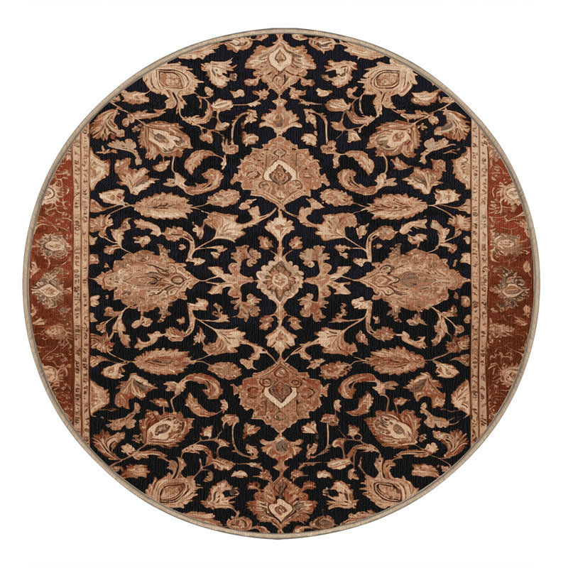 Machine Washable Persian Brown Area Rug, Round 6'