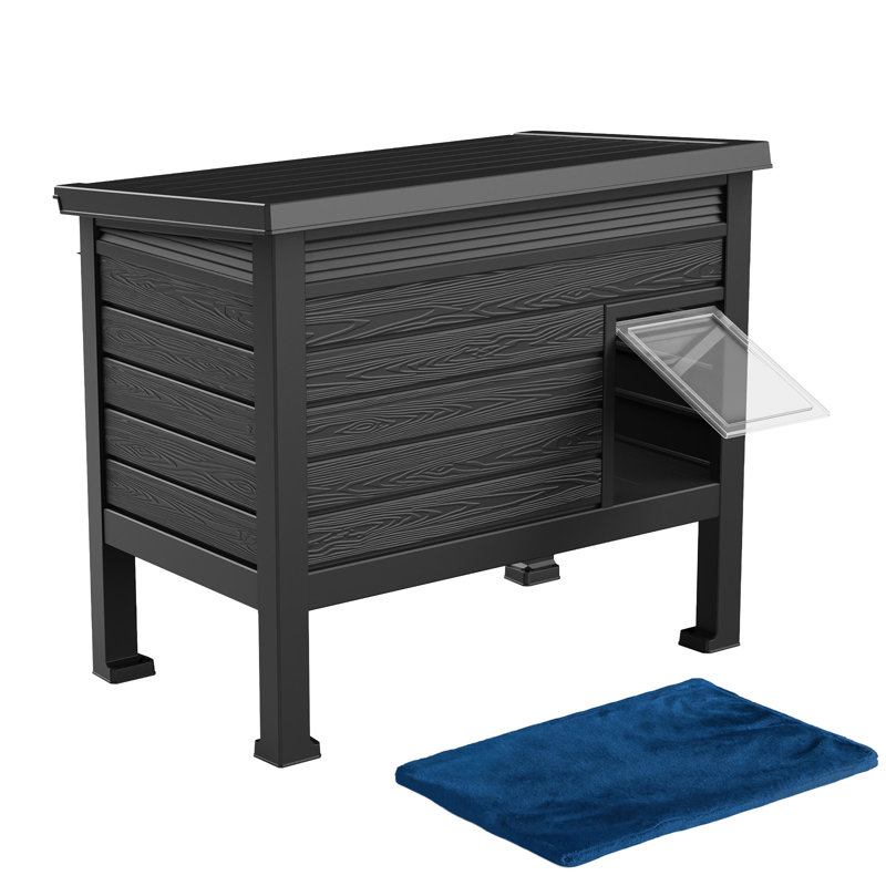 Abri pour chat en résine 26 po H 26,76 po avec plancher surélevé noir (coussin inclus)