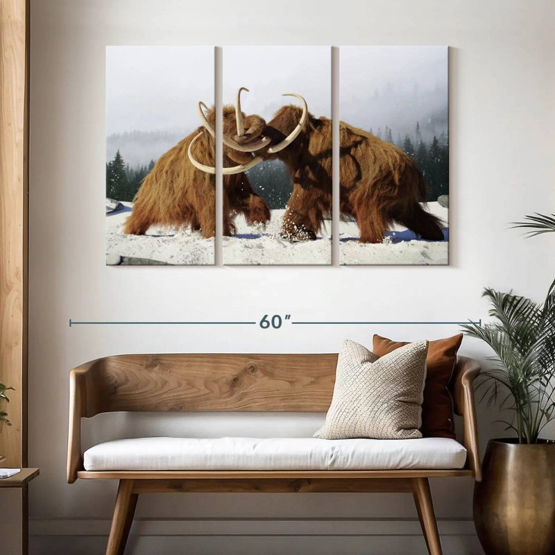 Brampt Fighting Woolly Mammoths, H 32 po x l 50 po
