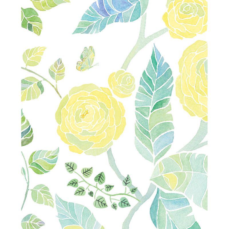 Panneau de papier peint à peler et coller Spring Garden Flowers, L 2 pi x L 18 pi, Jaune