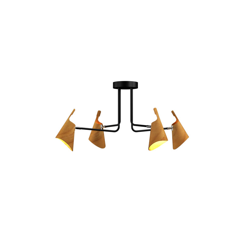 Chandelier, Teak, 4, 19.09" H x 39.37" W x 25" D