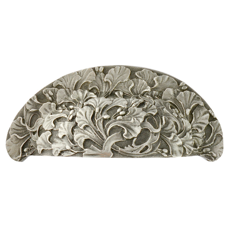 Floral Satin Nickel Cabinet Cup Pull with Mounting Hardware