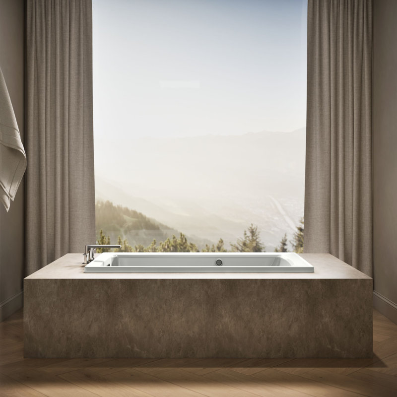 Archer Drop-In Bath with Bask Heated Surface and Reversible Drain, Ice Grey