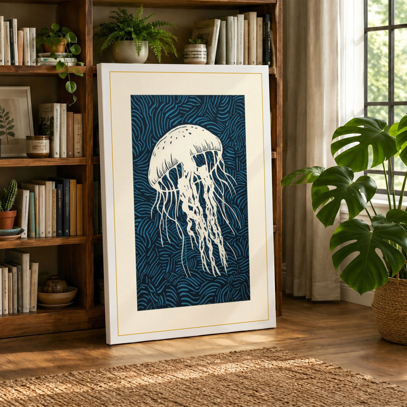 Drifting Jellyfish Coastal - Wrapped Canvas, 36x24 - 91.4 x 61.0 cm, Taupe Border