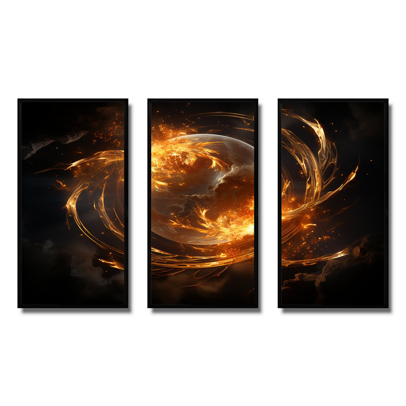 Verre de feu saturn planète I - art mural espace planète, H 28 po x l 36 po, Cadre flottant noir