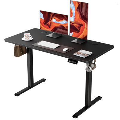 ERGOMAKER Electric Standing Desk，Height Adjustable Desk，47 x 23.6 Inches，with Splice Board，Child Lock & Memory Function,Black