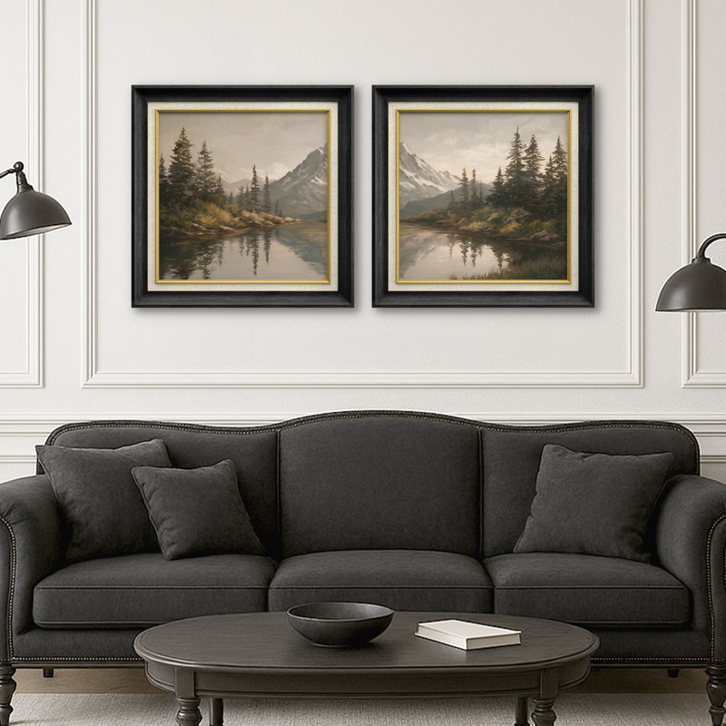 Golden Botanical Crane Bird Nature Scene, œuvre d'art de la chambre principale encadrée, 2 pièces, H 26 po x l 26 po