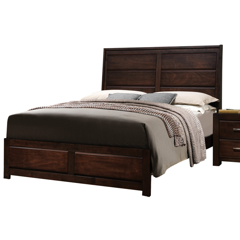 Queen Size Walnut Panel Bed With Modern Design And Storage Feature Elegant Extra Space