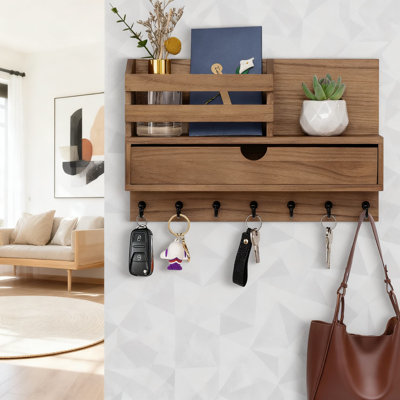 Wall Mount 3-Slot Mail Organizer With Key Hooks Gently Used In