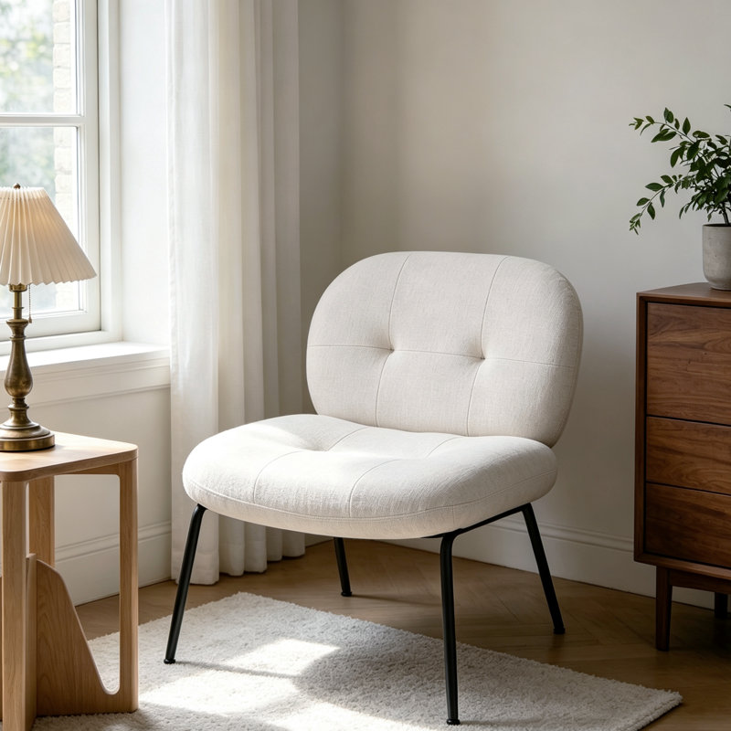 Upholstered Side Chair, Cream Linen