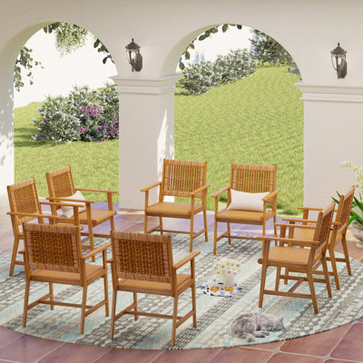 Eldonna Stacking Acacia Patio Dining Armchair