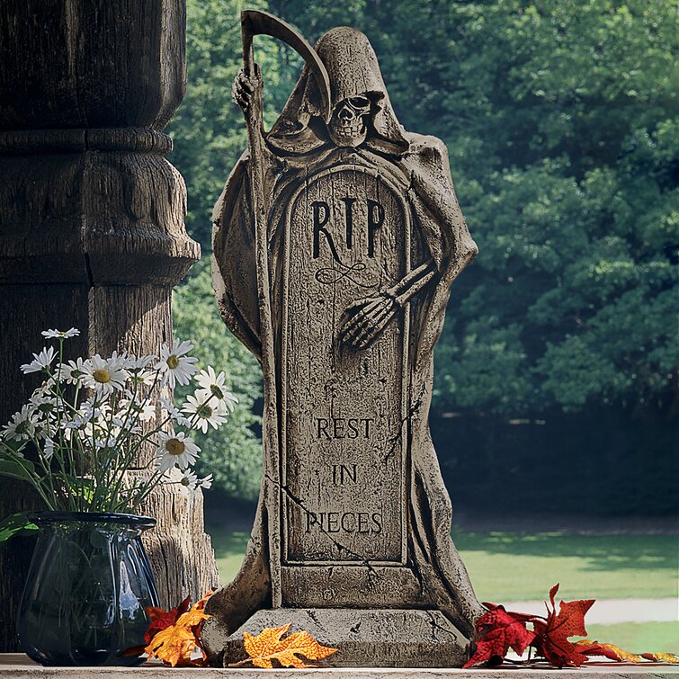 'Rest in Pieces' Grim Reaper Tombstone Statue
