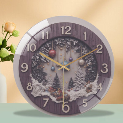 Hiver-Scène-Horloge-Ornements - Horloge murale moderne en verre 12 po