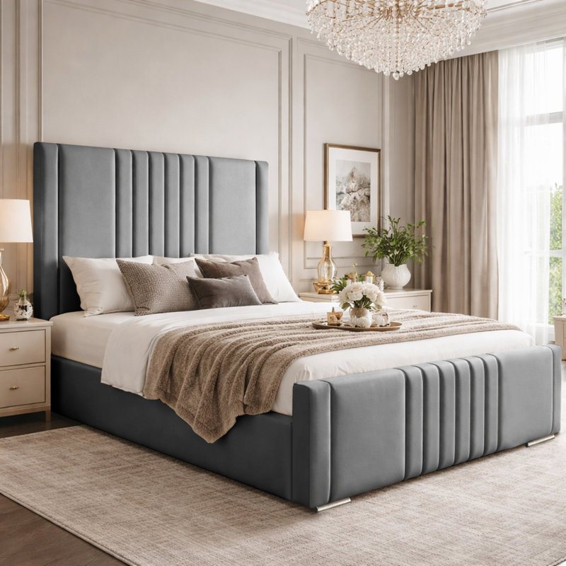 Upholstered Bed, Small Double (4'), Grey