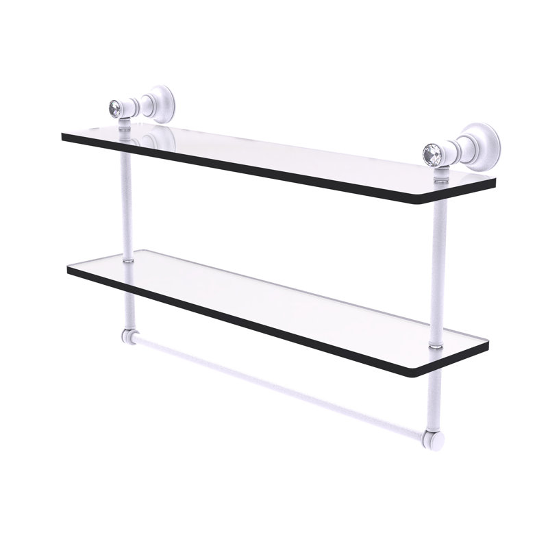 Étagère murale double en cristal Freyja, H 5,54 po x l 22 po x P 9,5 po, Blanc mat