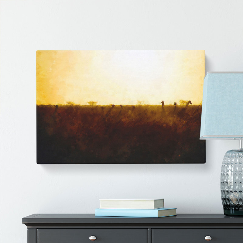 Giraffes At Sunset Painting - Wrapped Canvas, 50cm H x 76cm W x 3cm D