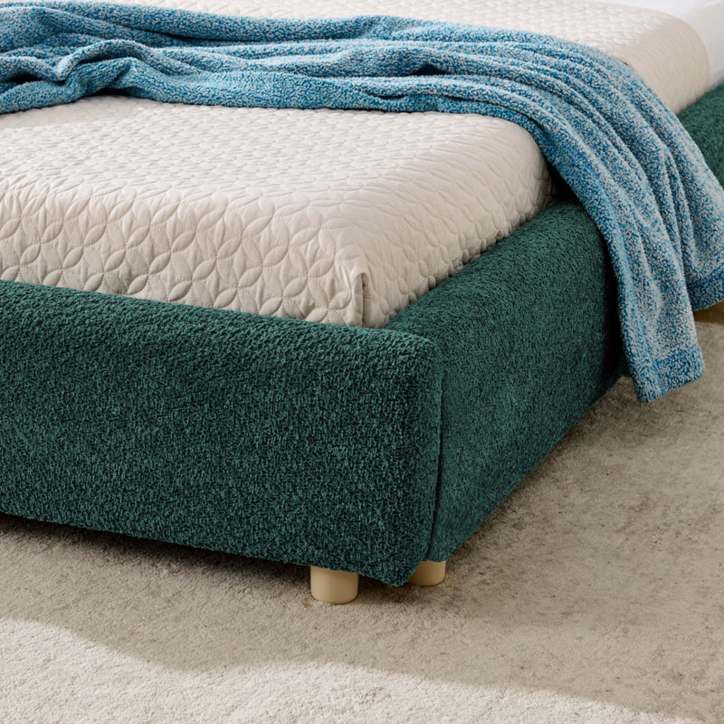 Queen Size Upholstered Bed Frame, Queen, No Storage Included, Green