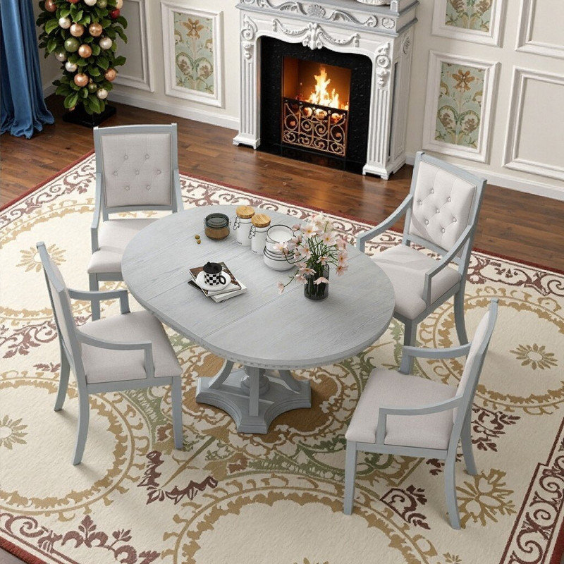 5-Piece Extendable Round Dining Table & Chairs Set
