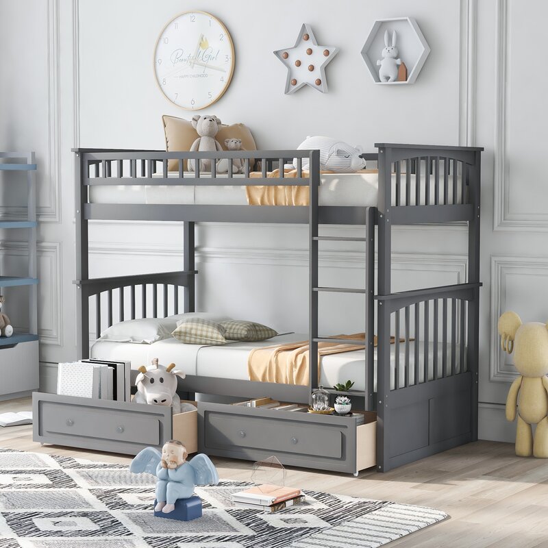 Harriet Bee Addieville 2 Drawer Solid Wood Standard Bunk Bed by Harriet ...