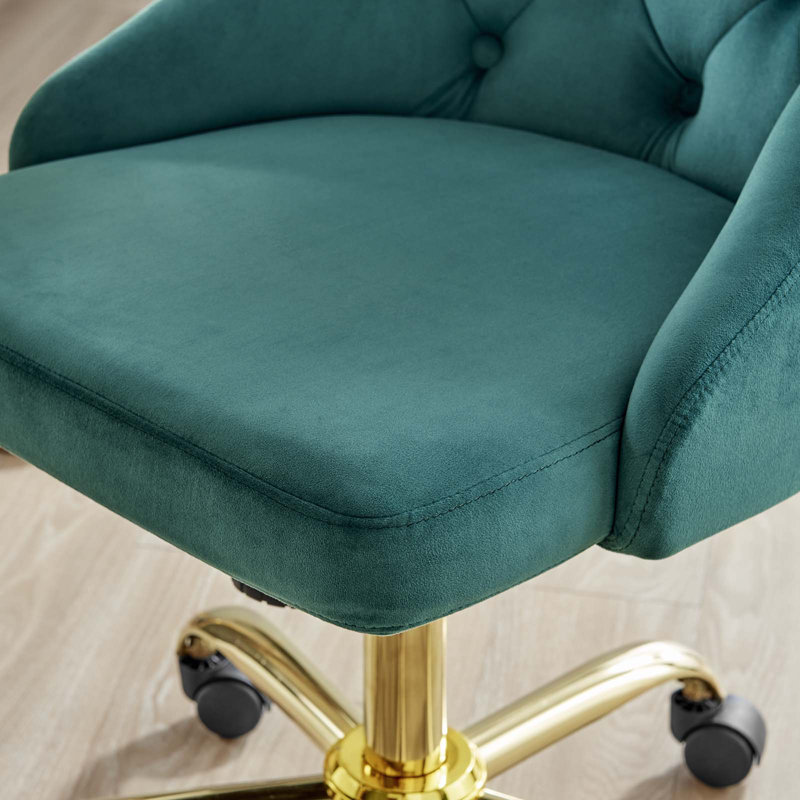 Distinct Tufted Swivel Performance Office Chair, Teal Plainweave, Gold, Velvet