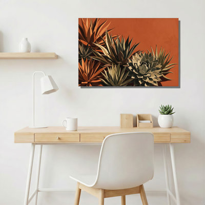 Toile d'agave verte et brune sur fond terre cuite, art mural