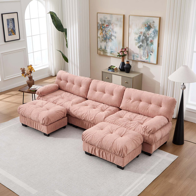 Canapé modulaire moderne en U avec assise profonde et confort, Fabric - Pink