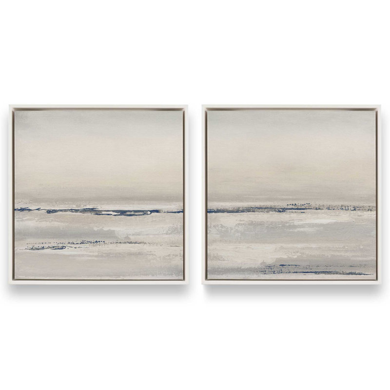 24 "x 24" Ethereal Tide, ensemble de 2 impressions sur toile dans un cadre en érable américain, Cadre flottant blanc opaque