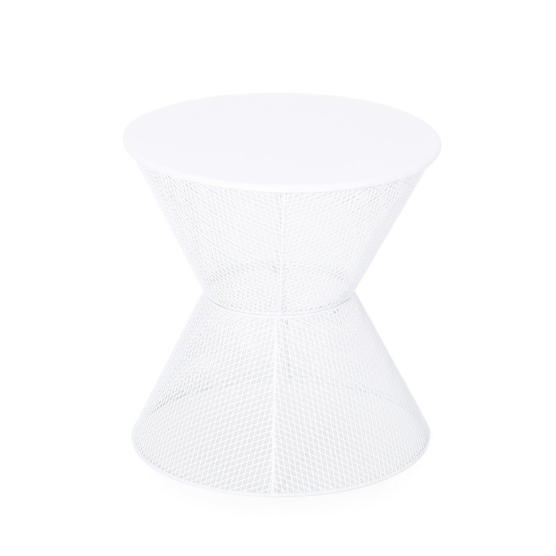 Matte White Side Table - Iron With Breezy Mesh, Ideal For Home, 18.04 In. Depth X Width 18.48 Height In Chilled Drink Place, D W H, 6.28 Lb Weight