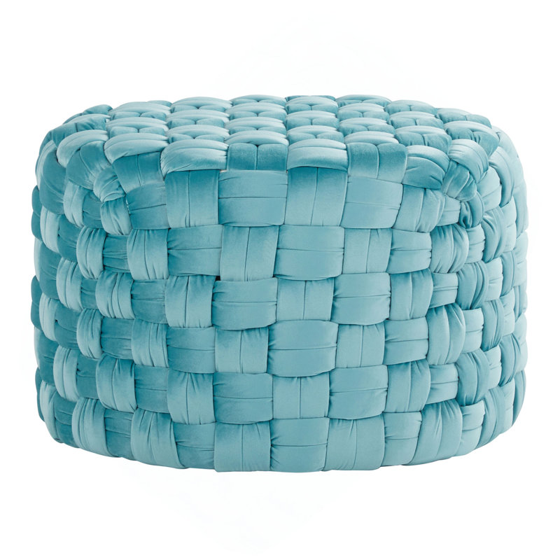 Repose-pieds rond 24 po en velours, Bleu