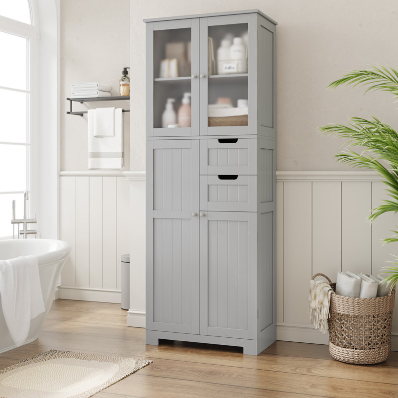 Almetter Freestanding Bathroom Cabinet with Drawers, Gray