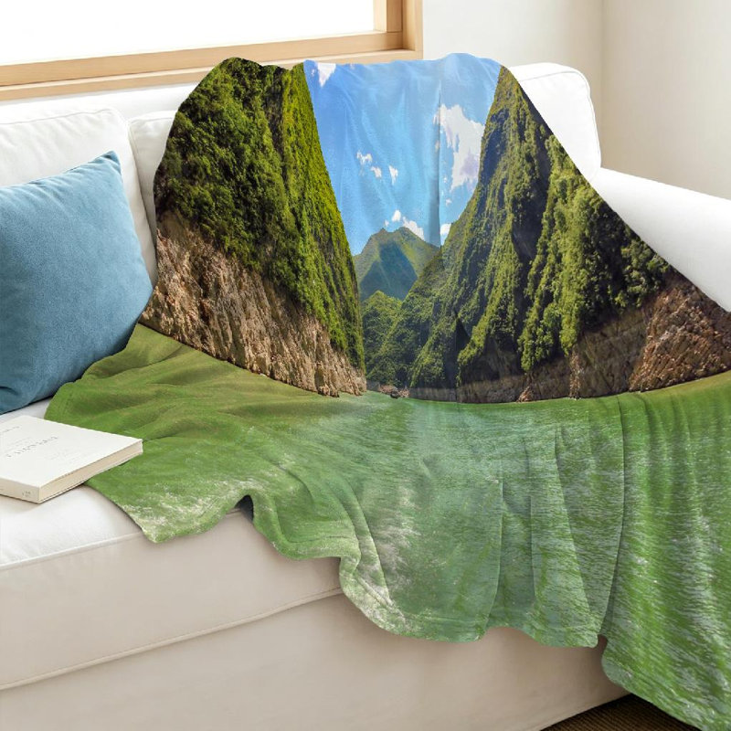 Jeté en flanelle transparente molletonnée en flanelle, petite rivière des trois côtés, Throw 40" x 50"