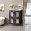 Meuble-lavabo compact avec portes en verre givré, lavabo en résine et 2 tablettes-1621323277
