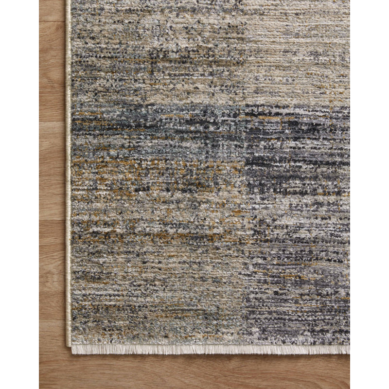 Abstract Machine Woven Polyester Area Rug in Gray/Gold, Square 1'6"