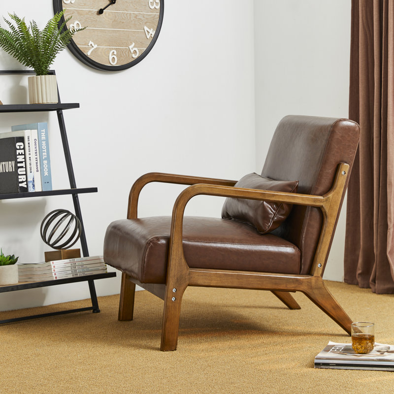 Fauteuil en cuir Jabarius, Structure noyer / coussin brun
