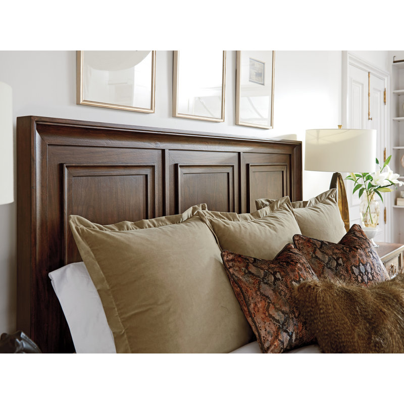 Lexington Walnut Creek King Wood Panel Headboard with Brass Accents