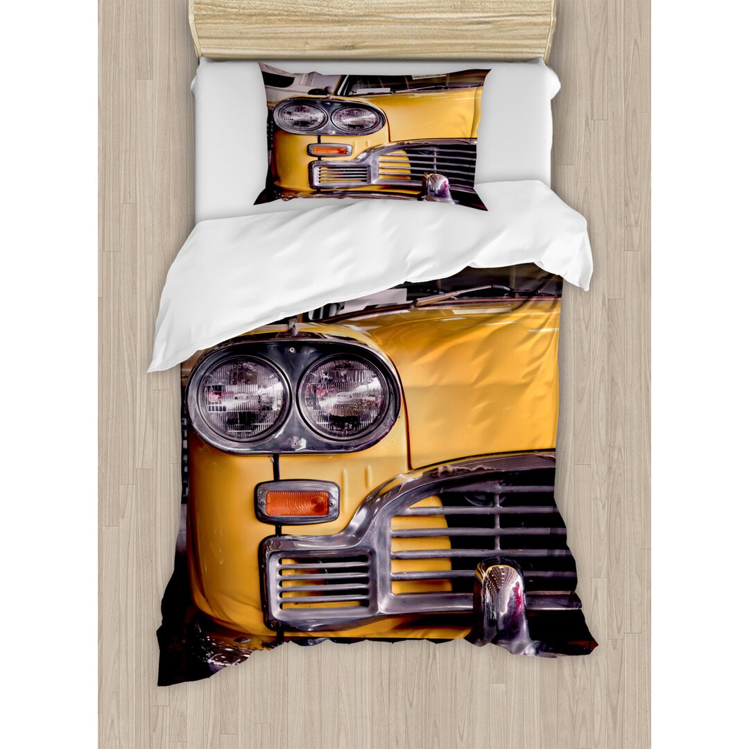 Bettbezug Set, Antique Yellow Taxi, New York, Gelb Grau