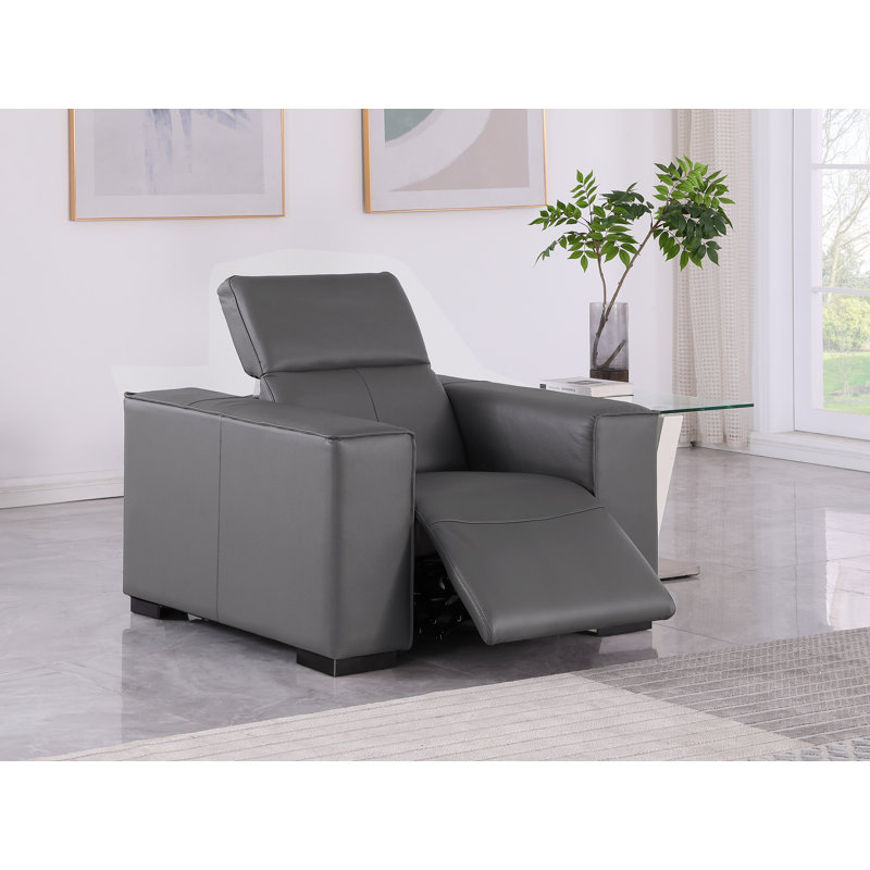 Luxurious  Genuine Leather Power Reclining Chair With Power Headrest, Gray