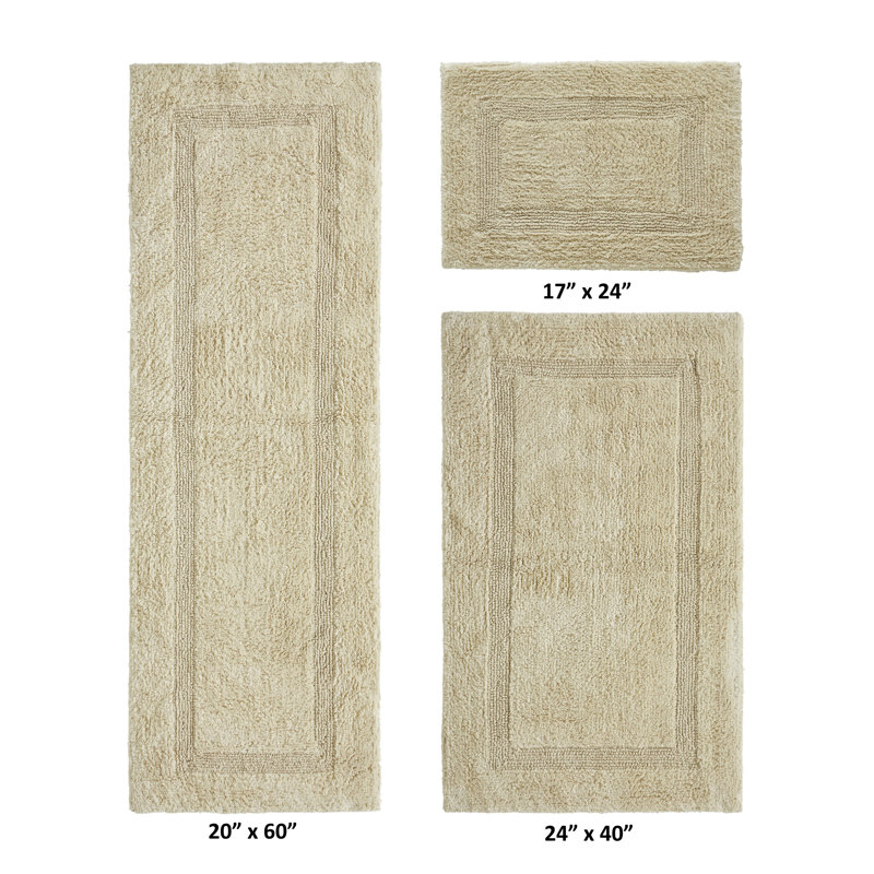 Annerose Premium 100% Cotton 3 Piece Bath Rug Sets, Machine Washable, Super Absorbent & Tufted Weave Reversible Bath Mat for Bathroom, Shower, and Tub, Oeko-Tex Certified Bathroom Rugs