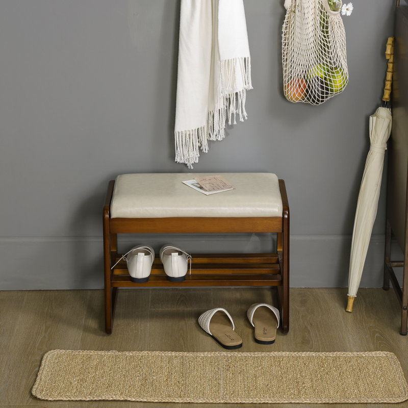 Banc de rangement en similicuir, Brun, Beige
