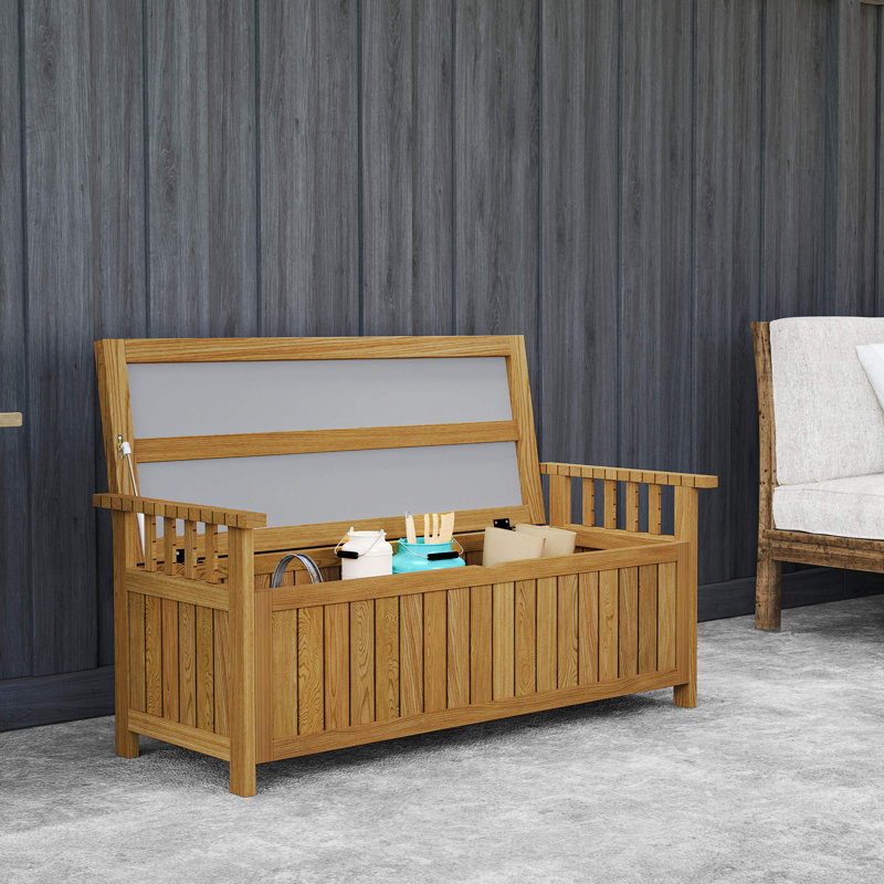 Wooden Outdoor Bench with Storage Box, 40 Gallon Deck Box, Brown